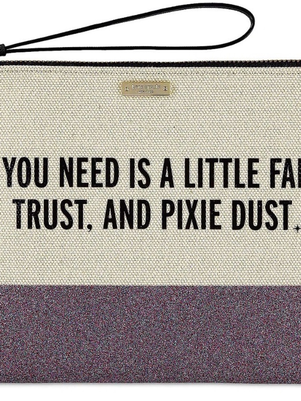 kate spade Cream and Pink Glitter Canvas Disney Clutch